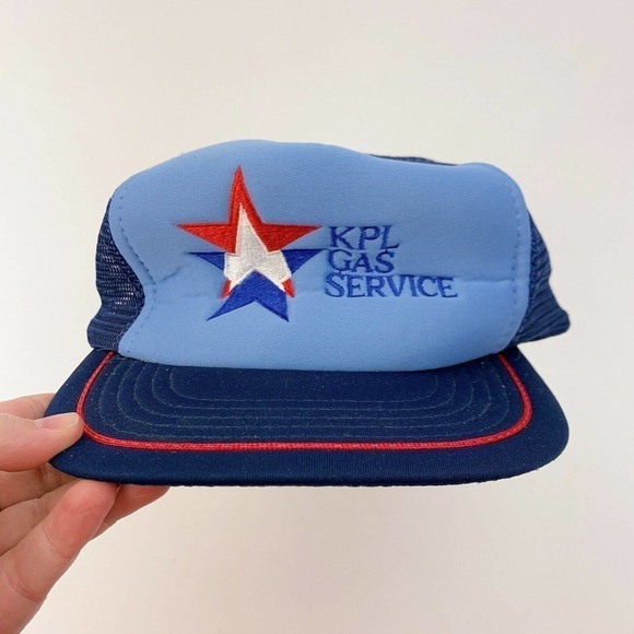 VINTAGE 70s KPL Gas Service Triple Star Mesh Trucker Hat Cap - Picture 1 of 9
